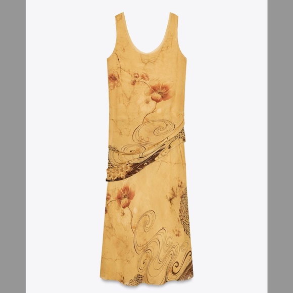 Zara special collection brown floral sleeveless 60s inspired dress NWT - Picture 2 of 12